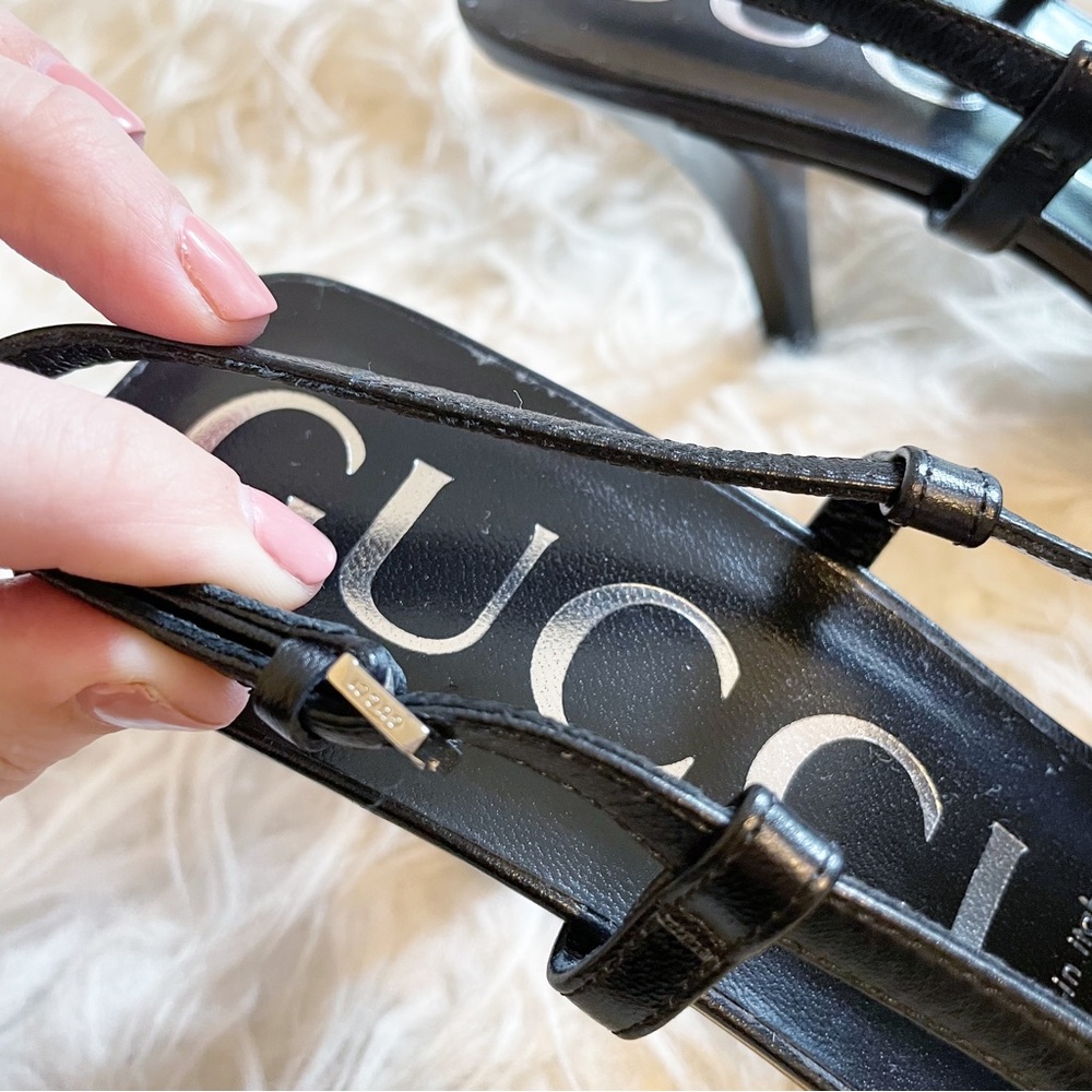 Gucci Black Leather Slingback Pump Square Toe size 38.5 - Picture 9 of 11